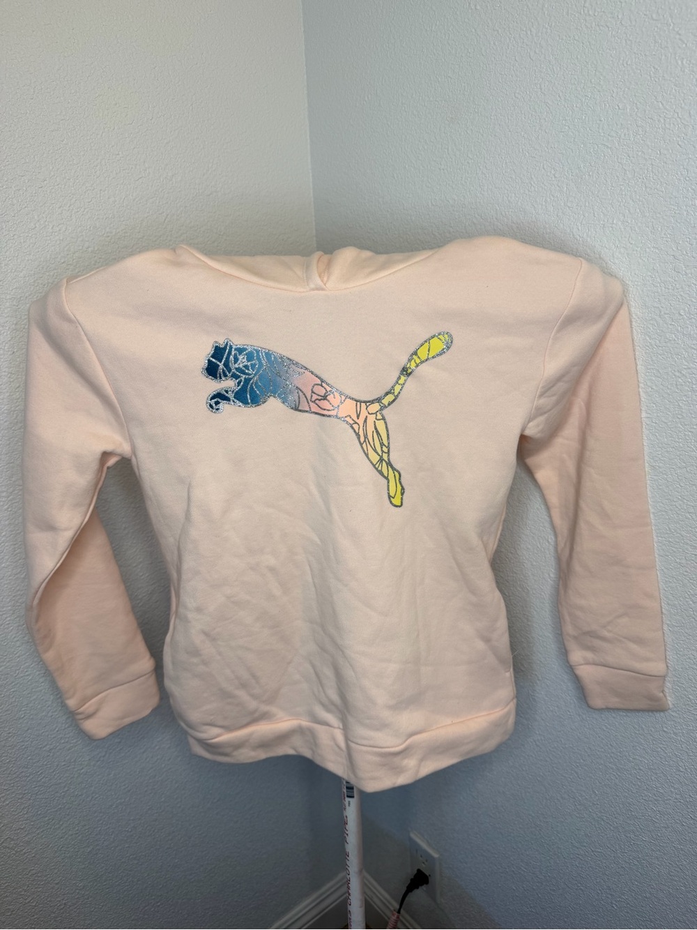 Puma Girls Light Pink Hoodie with Multi-Color Puma Logo